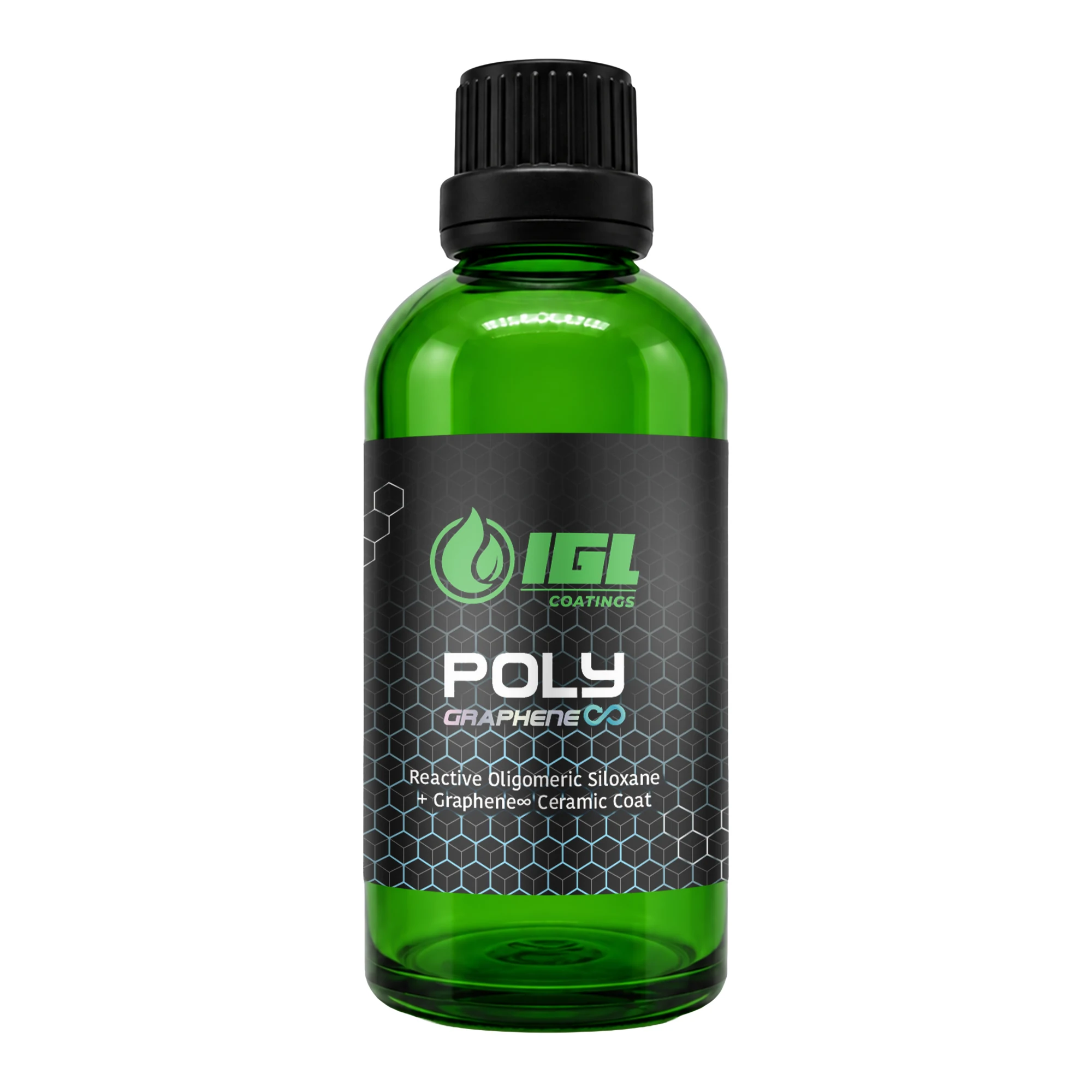 Ecocoat Poly single green glass bottle with black cap