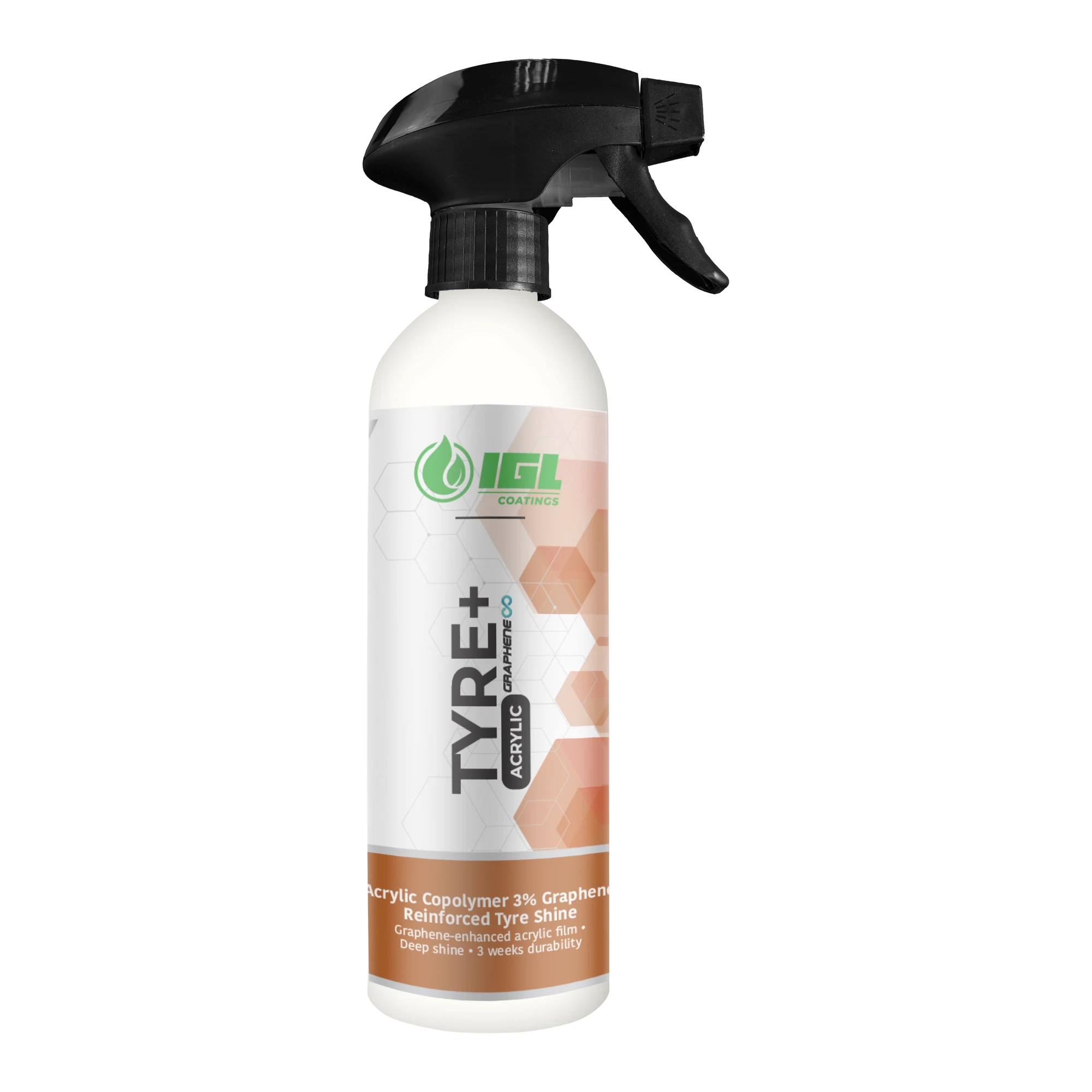 Tyre+ Acrylic tall white trigger spray bottle with black nozzle
