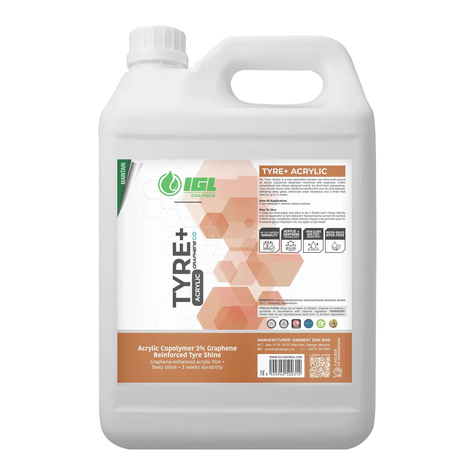 Tyre+ Acrylic white jerry can with handle and screw cap